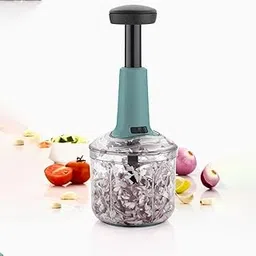 Food Chopper 650ml Steel Blade Large Manual Hand-Press Vegetable Chopper Mixer Cutter Push Chopper to Cut Onion, Salad, Tomato, Potato-image-42
