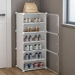 HOOBRO Portable Shoe Rack Plastic for Home DIY Plastic Shelves Household, Shoe Rack with 3-Door for Outdoor Heels/Shoes for Entryway,Hallway,Bedroom Living Room White-image-5