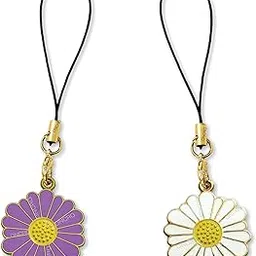 ONCRO® Pack of 2 Purple White Lucky Daisy Cute Flower Pendant Enamel Phone Charms Gold Aesthetic Accessory for Girls Boys Backpack Lanyard Keychain Ring Necklace Bracelet Thread Rope Smart Gift-picture-32