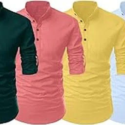zombom Men's Cotton Blend Full Sleeve Kurta Shirt Combo Pack of 4 Designed for Everyday Comfort, or Smart Casual Dressing-picture-16