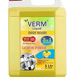 Verm Liquid Dishwash Gel, Lemon Fragrance, 5L, 3-in-1 Action Formula, Grease Cleaner for All Utensils-picture-10