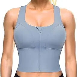fabluk Women's Medium Impact Front Zip Sports Bra - Longline Fitness Crop Top with Criss-Cross Back, Wire-Free Yoga & Workout Tank, Sizes M-2XL-picture-30