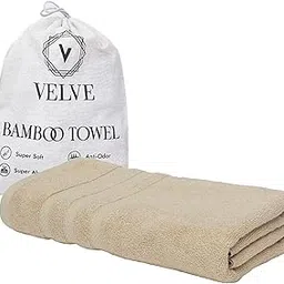 Velve Bamboo Bath Towel | 100% Bamboo | 600 GSM Premium Bath Towel for Men & Women | Ultra Soft, Super Absorbent, Antibacterial Towel for Bath, Swim, Yoga, Gym | 140 * 70 CM | Beige-image-77