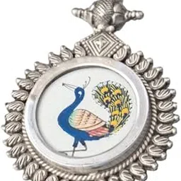 shyle 925 Sterling Silver Pendant, Moh Handpainted Peacock Pendant, Well Stamped with 92.5, Statement Piece, Handcrafted Indian Oxidized Silver Pendant, Women Accessories-picture-19