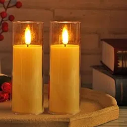 TGOPIT Candle Flameless Led Candles Light Flickering,Real Wax Fake Wick Moving Flame Faux Wickless Pillar for Diwali Festival Wedding Home Party Halloween Decorations(2Pcs)-picture-23