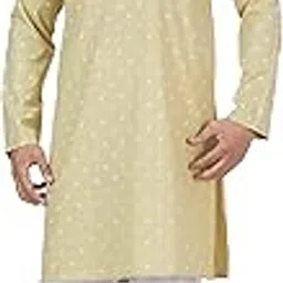 studio shringaar Men's Pastel Coloured Cotton Blend Relaxed Fit Printed Knee Length Regular Kurta (M130) image 1