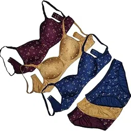 piylu Woman Lightly Padded Bra & Panty Set (Pack of 3) Lingerie Set-picture-30