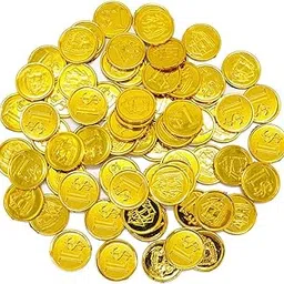 CLUB BOLLYWOOD® 100 Pcs PVC Pirate Gold Play Toy Coins Birthday Party Favors Money Coin|Toys & Hobbies | Games | Game Pieces Parts|100 Pieces PVC Gold Coins-image-0