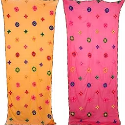 cloric fashion Women's Embroidered Phulkari Chiffon Dupatta (Yellow-Pink) Combo Pack of 2-picture-20