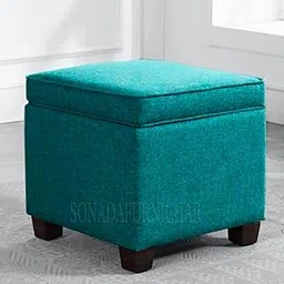 Wooden Fabric Ottoman for Living Room Bedroom Hotel Office Study Livery Puffy Stool (Sky Blue)-picture-25