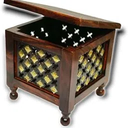 Antique Wooden Stool with Brass Cutting Design Storage Stool for Living Room and Bedroom Furniture (Brown)-picture-38