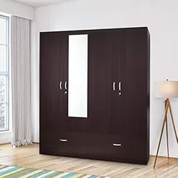 HomeTown Utsav Engineered Wood Four Door Wardrobe in Wenge Colour image 1