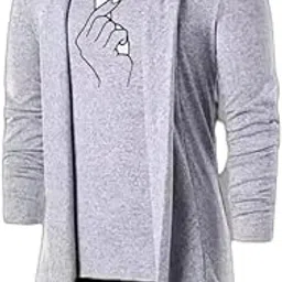 dublly Grey Mens Shrug with Finger Heart Print | Trendy Korean Style Open Cardigan-picture-40