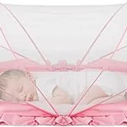 Safemyles Foldable Baby Mosquito Net, Bottomless Net for Baby, for Safe & Easy Use | Ensures Your Baby's Safe Sleep - (L-90 x W-50 x H-50 cm) - Baby Pink-image-1