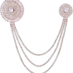 Traditional Dual Brooch with Layered Chain and American Diamond for Men’s Suits and Sherwanis-image-74
