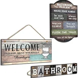 Chaka Chaundh - bathroom etiquette rules plaques - washroom rules art wall hanging - (14 X 11 inches) (Bathroom Wall Plaque - Set of 3)-picture-21