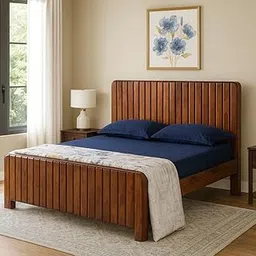 VARAHA Kitkat Line Bed | Solid Teak Wood Queen/Queen Size Bed | Contemporary Slatted Headboard & Footboard | Rounded Corners | Premium Non-Storage Wooden Bed Frame | Durable & Elegant Design-picture-14
