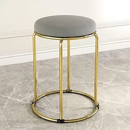 NUTECH IMPEX Vanity Stools Coffee/Tea/Milk Shop Bar Stools Bedroom Velvet Dining Stool Metal Stool Legs With Non-Slip Foot Pads, Multi-Purpose Seating (Golden Legs, Light Grey, 35 Cm, 46 Cm)-image-38