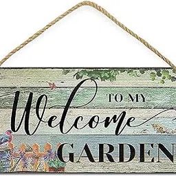 Retro Garden Wood Signs Welcome to My Garden Wooden Hanging Sign Plank Plaque Wall Art Decor Front Door Porch Kitchen Bedroom Garden Bar Pub Hotel 6x12 Inch-image-5