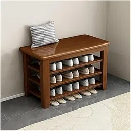 OGESTA Shoe Rack Organizer Wooden Shoe Rack, Rustic Wood Shoe Bench for Entryway Closet, Durable Adjustable 2/3 Tier Shoe Storage Bench, Walnut Color Shoe Rack (3-Layers 80cm)-image-1
