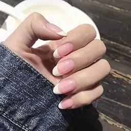 synaty 24PCS Everlasting French Nails Artificial Nails Art Set (Medium Round)-picture-35