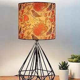 Homesake Modern Farmhouse Metal Diamond Desk Table Lamp with Printed Shade Decorative Bed Table Side Matt Black Light, Bird (Bird)-image-3