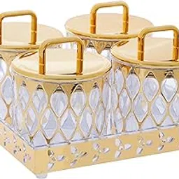 Amazon Brand - Solimo Airtight Dry Fruit Container Set With Tray|Plastic Dry Food Storage|500Ml, Set Of 4 (Golden)-image-30