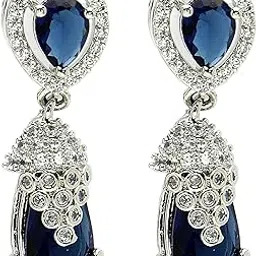 zeneme Fashion Earring Rhodium Plated Silver Toned American Diamond Crystal Dangling Earring For Women Girls-picture-26