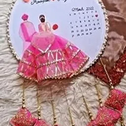 Handmade Wedding Calendar Dreamcatcher, Pink and Gold, Decorative Wall Hanging with Beads-picture-22