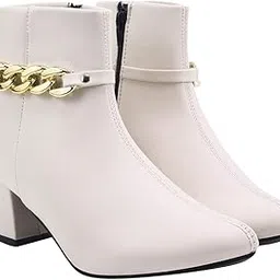 shoetopia Women's Synthetic Leather Ankle Boots – Stylish Block Heel Zip Closure Boots with Golden Buckle Detail for Casual & Party Footwear-picture-30