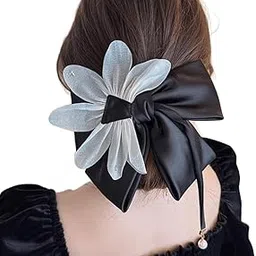 Melodio Elegant French Black Bow Hair Clip – Large Fabric Butterfly Petal Spring Claw Clip for Women, Chic & Dreamy Hair Accessories for Updos, Parties-picture-39