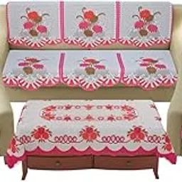 Mahadev Industrues 5 Seater Sofa Cover Set -10 Pieces with 1 Center Table Cover (Pink), Net-picture-66