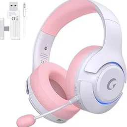 Gtheos Wireless Gaming Headset for ps5, ps4, Elden Ring, PC, Mac, Switch, Bluetooth 5.3 Gaming Headphones with Noise Canceling Microphone, 45H Battery, RGB Light, Pink image 1