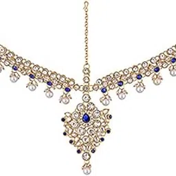 18K Gold Plated Bridal Dulhan Dhanteras/Diwali/Bhai Dooj Collection Mangtika Kundan Stone Blue Color for Girls and Women (330-L1PS-KD124-B)-image-74