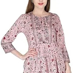 aj art Rayon Cotton Blend Floral Printed Short Kurti Tunic Top for Women & Girls-picture-52