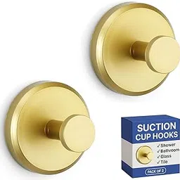 HOME SO Suction Cup Hooks for Shower, Bathroom, Kitchen, Glass Door, Mirror, Tile – Loofah, Towel, Coat, Bath Robe Hook Holder for Hanging up to 15 lbs – Waterproof & Rustproof, Matte Gold (2-Pack)-picture-12