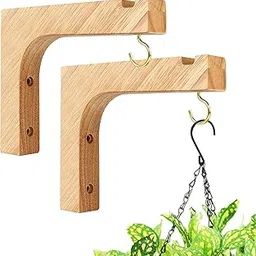 CRAFTED TURN Plant Hanger, Wall Planters for Indoor Plants, Wooden Wall Mounted Hanging Plant Hooks, Basket Hooks for Lanterns, Flower Bracket, Wind Chimes, Decoration (2-Right Angle Style(2Pack))-image-17