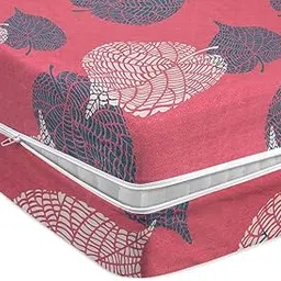 HOMEKART Floral Printed Single Mattress Protector/Cover with Zipper Chain| All Around Protection with 360° Encasing| Breathable & Dustproof, 72x36x6 Inches -Pink image 1