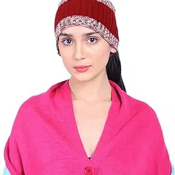 vr designers Crisscross Pattern Handknitted Woolen Pom Pom Cap (Maroon)-picture-18