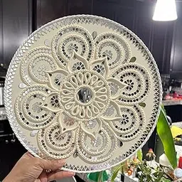 Unique wants Lippan art wall hanging with mirror work, white 12 inch-picture-32