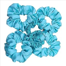Fashion Premium gift scrunchies for girl, women hairband Hair Scrunchies and Hoop Earrings Set with Unique Texture Luxurious Satin Scrunchies, Ivory handmade Hair Bands, Oversized Ruffle Design, Elastic Hair Accessories for Women, (srunchies Pack of 4) and (hoop earing set 1) (Green, M)-image-50