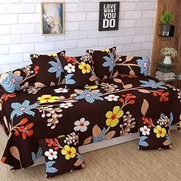 FESTIVAL HOME FURNISHINGS Supersoft 400TC Diwan Set (60X90 Inch Bedsheet 16x16inch Cushion Covers 18x28 inch Bolster Covers) Colour-Brown Flowers-picture-47