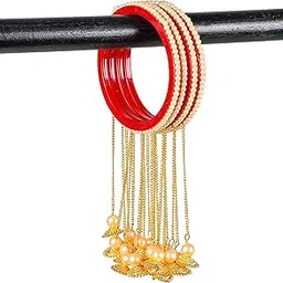 bridal garnish Plastic Gorgeous Latkan Umbrella Pearl Bangles: Embrace the Vibrant Red, Green, and White Elegance for girls and woman-picture-31