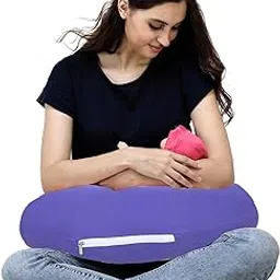 GET IT Cotton 5-in-1 Feeding Pillow with Detachable Cover | New Born Portable Breast Feeding Pillow for Baby | Infant Support for Baby and Mom (Full Purple)-image-0