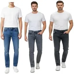 Men's Classic Slim Fit Denim Jeans, Casual Stretch Cotton Blend -Blue,Grey Black,Charcoal Black (Pack of 3)-picture-41