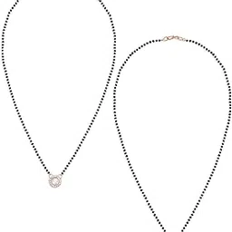 zaveri pearls Set Of 2 Green & Rose Gold Austrian Diamonds & Artificial Beads Embellished Mangalsutra For Women-ZPFK16910-picture-45
