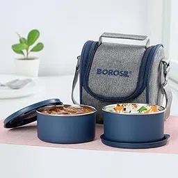 Borosil Carrymore Microwavable Stainless Steel Lunchbox with Bag | 300ml x 2 pc Round Container Set | Tiffin with Food Grade Steel | Vertical | 1 Year Warranty-picture-31