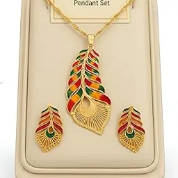 Trending Meenakari Pendant Set for Girls & Women | Gold Plated Meenakari Jewellery Set | Multicolour Leaf Pendant with Matching Earrings-picture-53