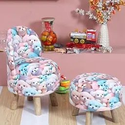 Smartkart Ottoman Kids pouffe Small Stool for Baby Chair Study Table Stool for Kids Room Baby Sofa Stepstool Children Cartoon Wooden Chair & Stool, 14x26/11 Inch, Cat-image-87