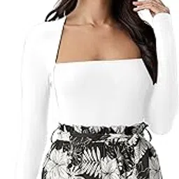 mulvari Solid Basic Square Neck Full Sleeve Slim Fit Top for Women's & Girl's-picture-19